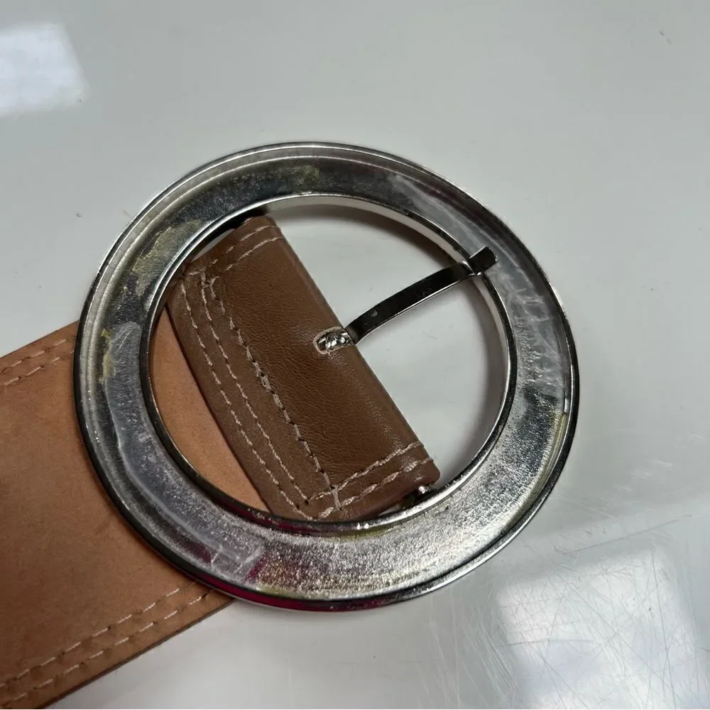 Large Vintage 1990s Chunky Oversized Buckle Genuine Leather Statement Belt